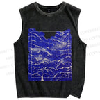 Unisex Art Vintage Waves Printed Washed Tank Top