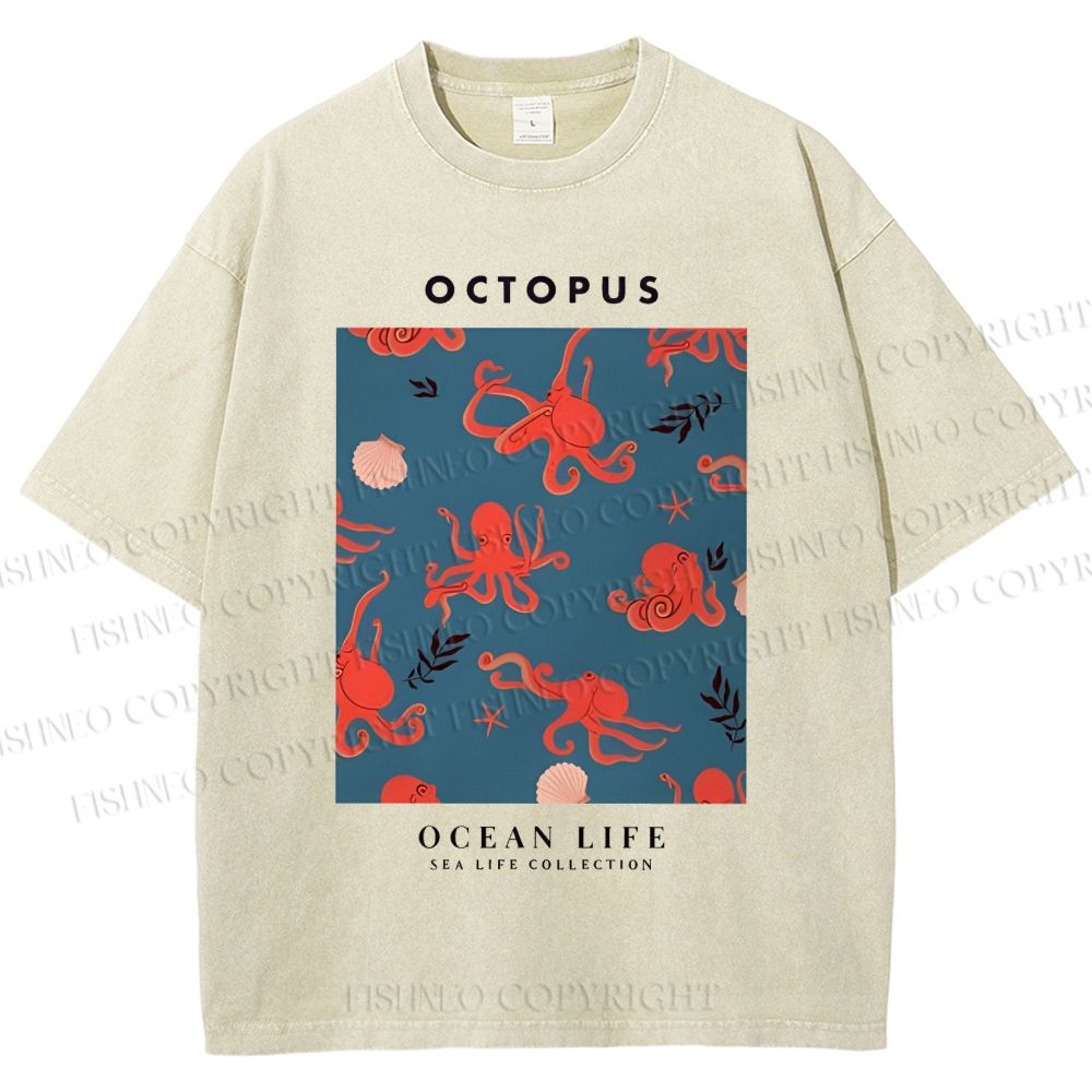 Unisex Octopus Shell Printed Washed Tee