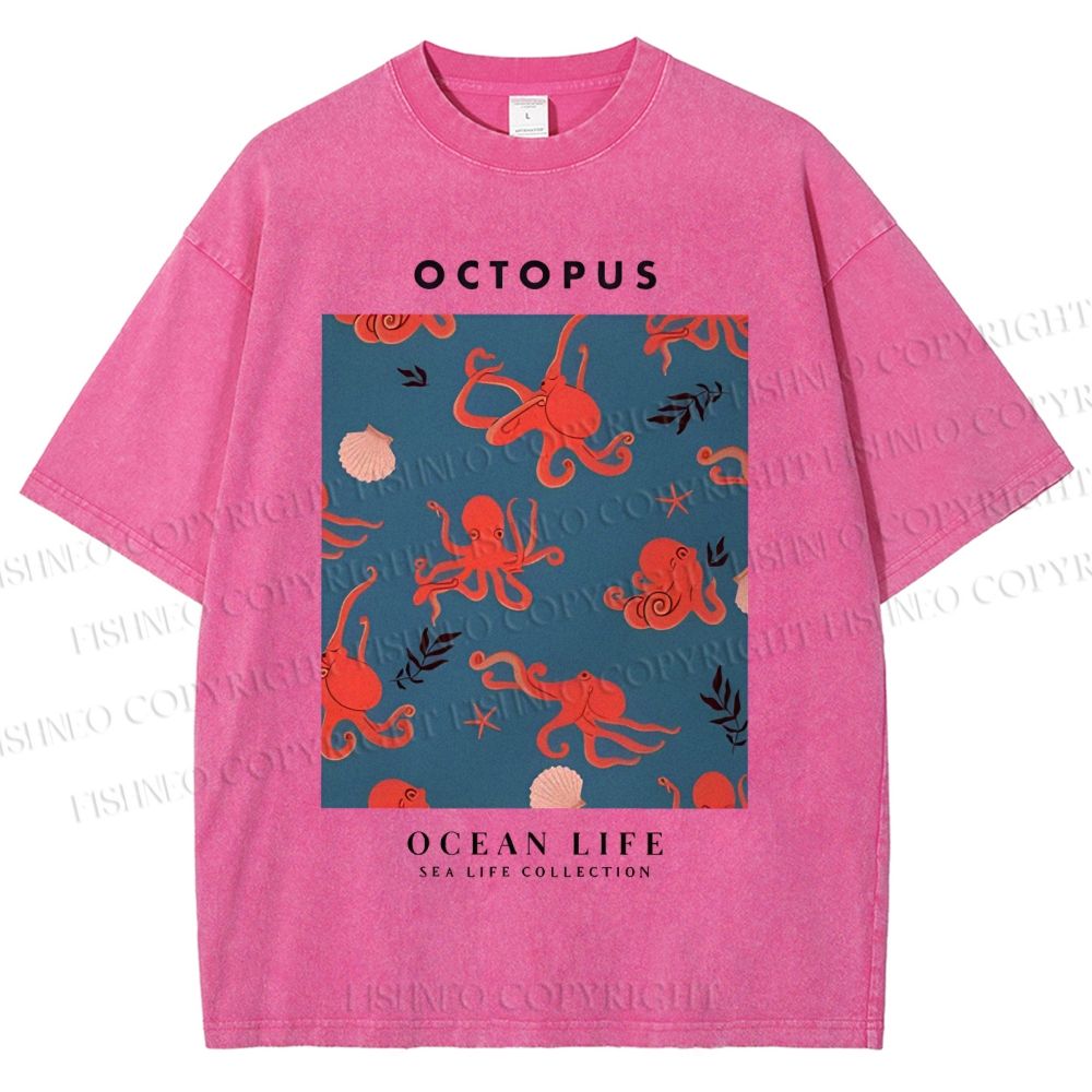 Unisex Octopus Shell Printed Washed Tee