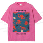 Unisex Octopus Shell Printed Washed Tee