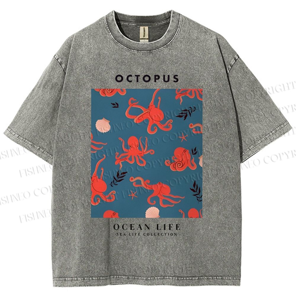 Unisex Octopus Shell Printed Washed Tee