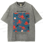 Unisex Octopus Shell Printed Washed Tee
