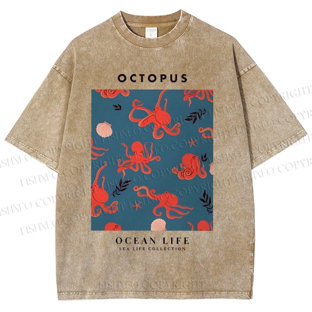Unisex Octopus Shell Printed Washed Tee