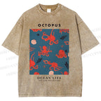 Unisex Octopus Shell Printed Washed Tee