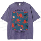 Unisex Octopus Shell Printed Washed Tee