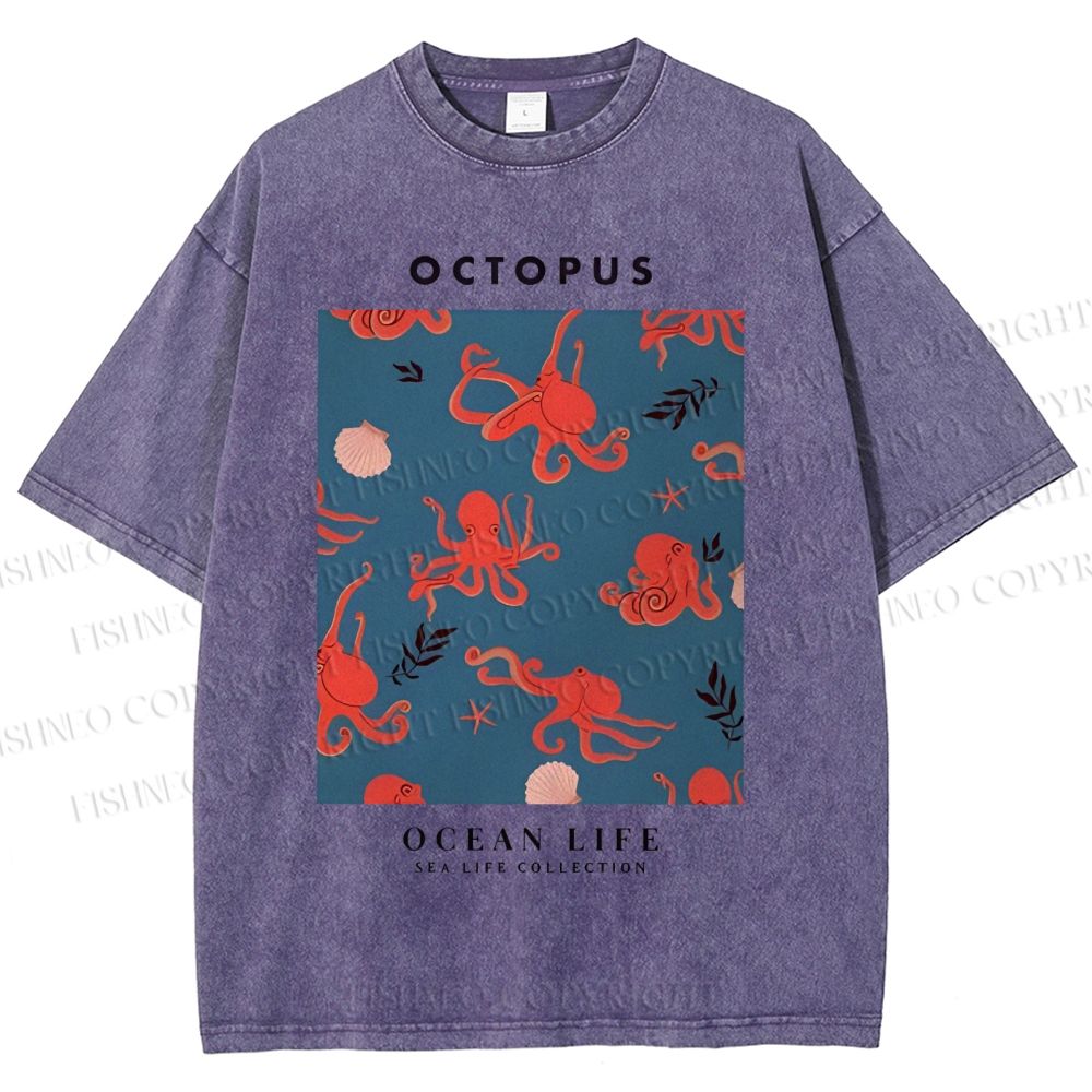 Unisex Octopus Shell Printed Washed Tee