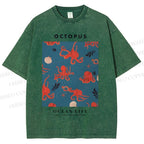 Unisex Octopus Shell Printed Washed Tee