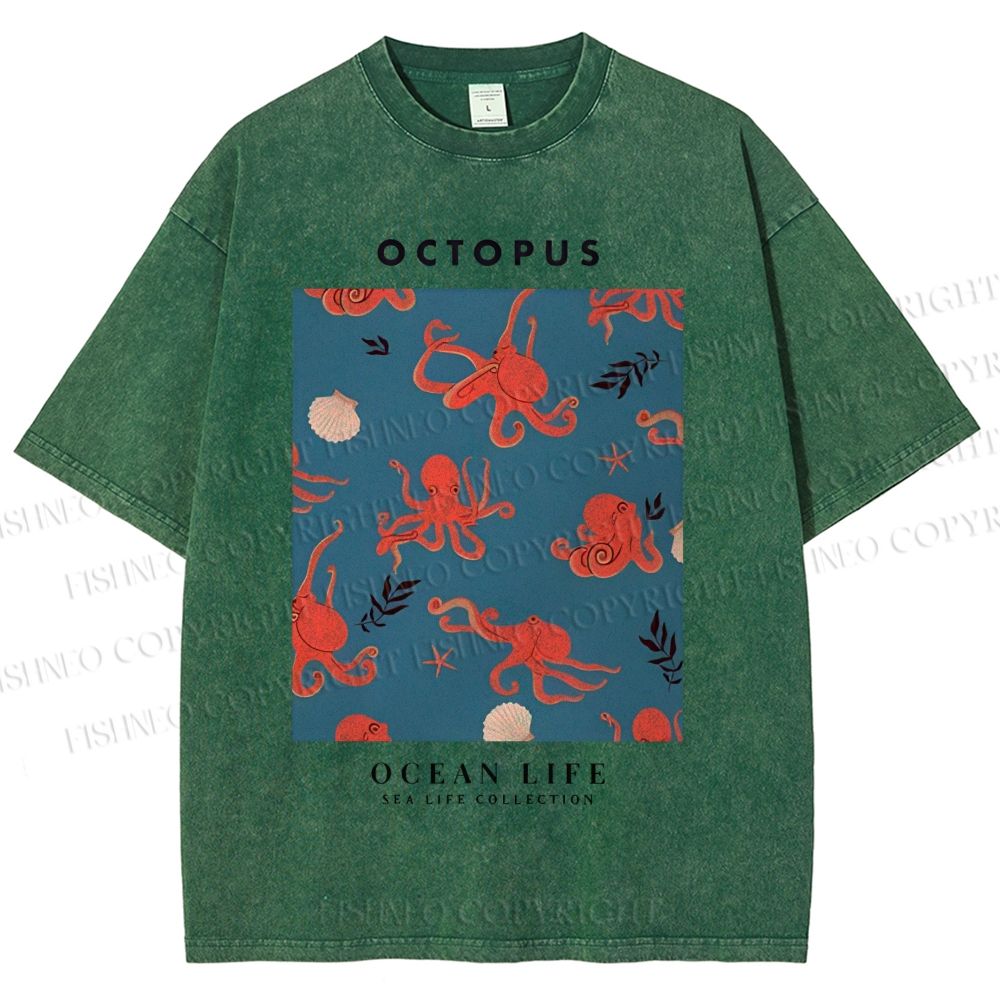 Unisex Octopus Shell Printed Washed Tee