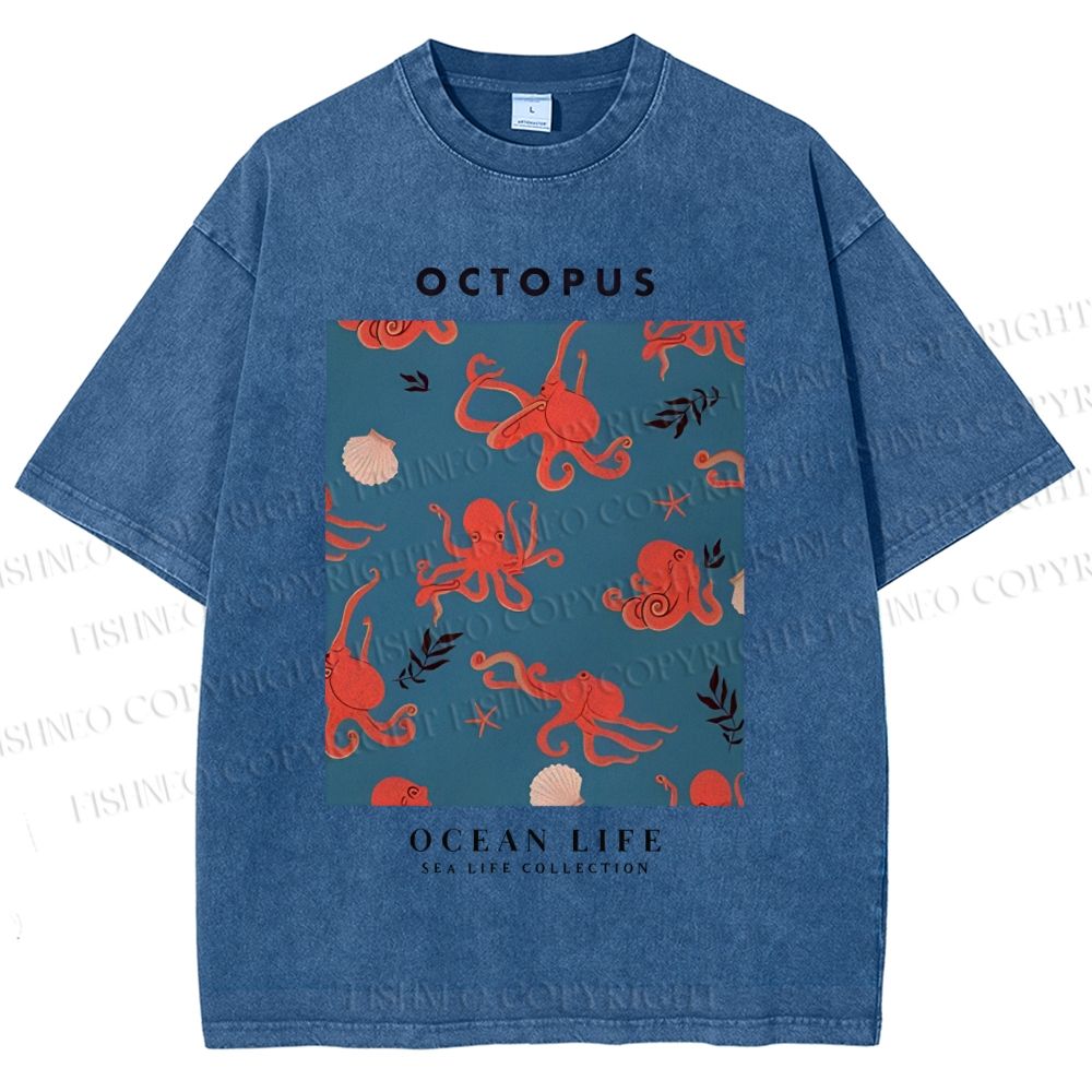 Unisex Octopus Shell Printed Washed Tee