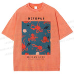 Unisex Octopus Shell Printed Washed Tee