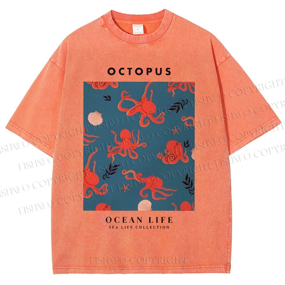 Unisex Octopus Shell Printed Washed Tee
