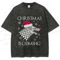Unisex Winter Wolf Christmas Is Coming Printed Washed Tee