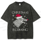 Unisex Winter Wolf Christmas Is Coming Printed Washed Tee