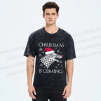Unisex Winter Wolf Christmas Is Coming Printed Washed Tee
