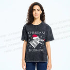 Unisex Winter Wolf Christmas Is Coming Printed Washed Tee