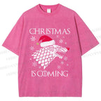 Unisex Winter Wolf Christmas Is Coming Printed Washed Tee