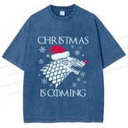 Unisex Winter Wolf Christmas Is Coming Printed Washed Tee