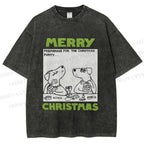 Unisex Funny Lady Dogs Preparing For Christmas Party Printed Washed Tee