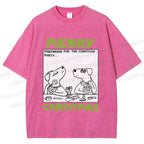 Unisex Funny Lady Dogs Preparing For Christmas Party Printed Washed Tee