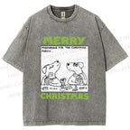 Unisex Funny Lady Dogs Preparing For Christmas Party Printed Washed Tee
