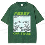 Unisex Funny Lady Dogs Preparing For Christmas Party Printed Washed Tee