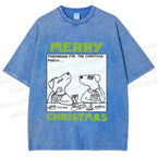 Unisex Funny Lady Dogs Preparing For Christmas Party Printed Washed Tee