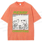 Unisex Funny Lady Dogs Preparing For Christmas Party Printed Washed Tee