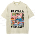 Unisex Cat Pasta La Vista Baby Printed Washed Tee