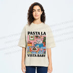 Unisex Cat Pasta La Vista Baby Printed Washed Tee