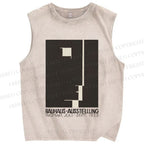 Unisex Bauhaus Geometric Art Face Printed Washed Tank Top