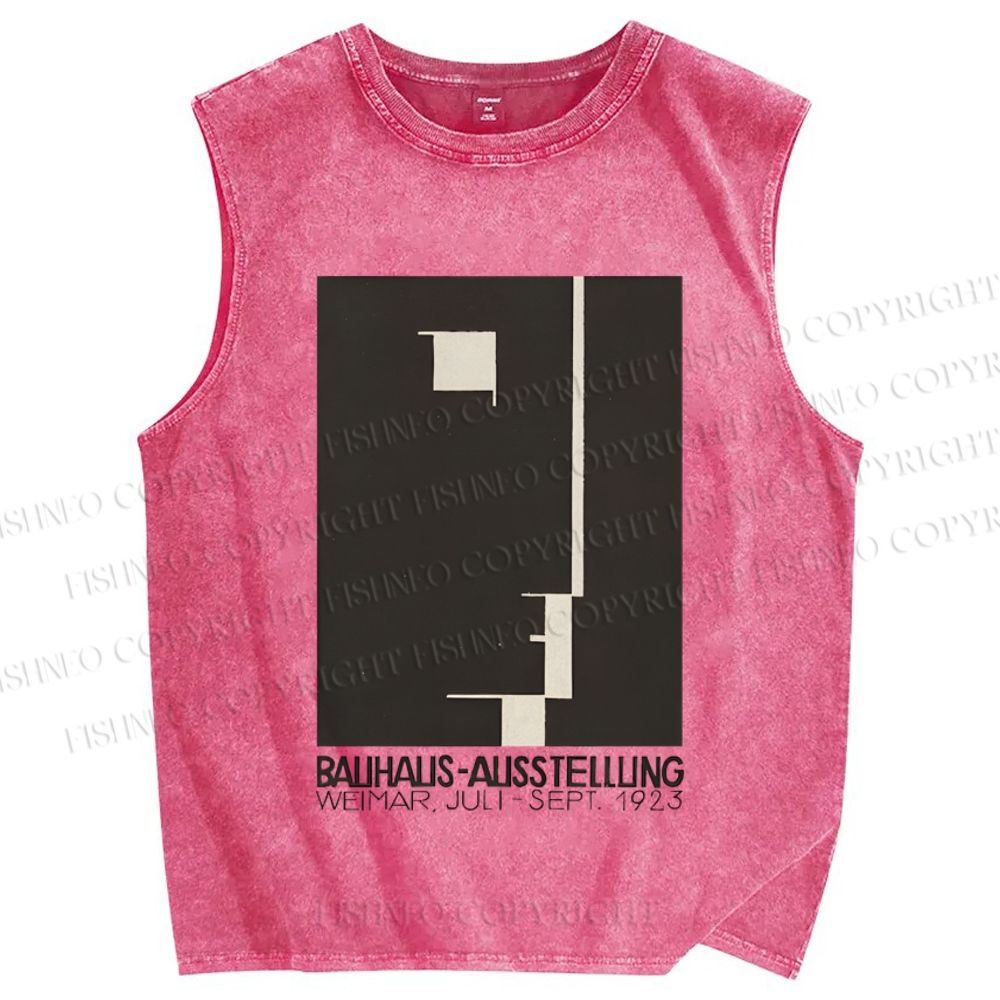 Unisex Bauhaus Geometric Art Face Printed Washed Tank Top