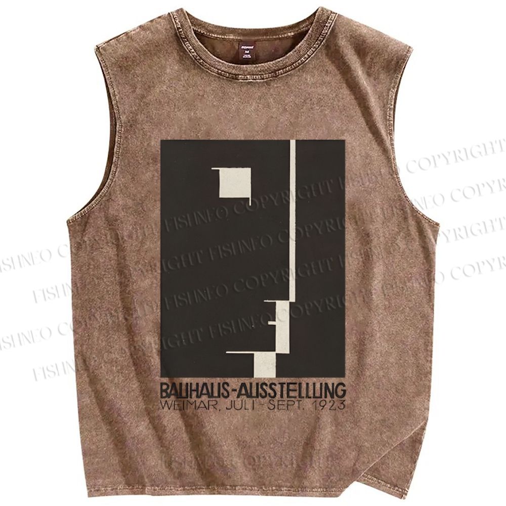 Unisex Bauhaus Geometric Art Face Printed Washed Tank Top