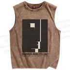 Unisex Bauhaus Geometric Art Face Printed Washed Tank Top