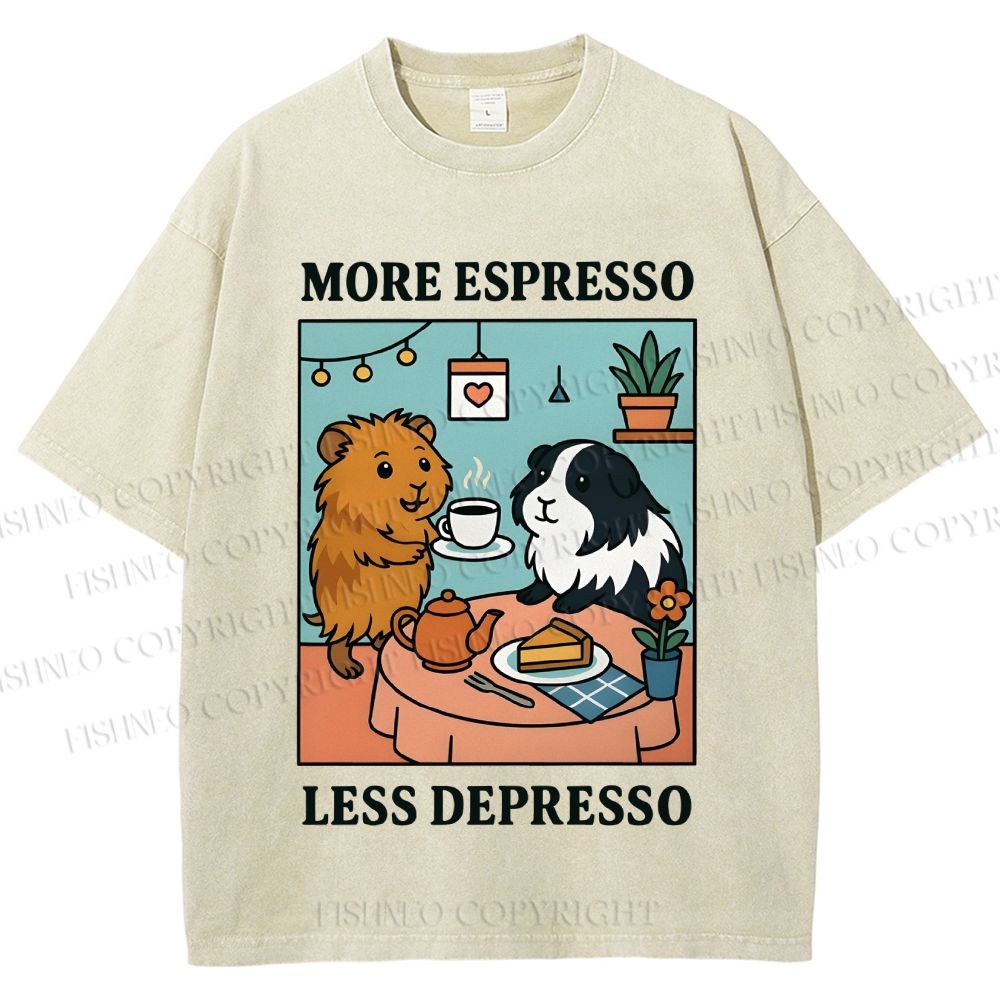 Unisex More Espresso Less Depresso Rabbits Printed Washed Tee