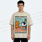 Unisex More Espresso Less Depresso Rabbits Printed Washed Tee
