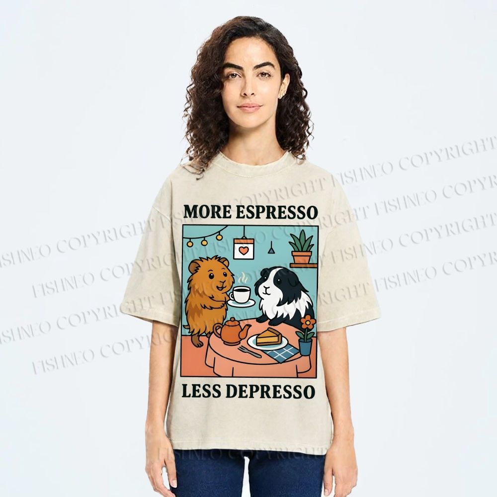 Unisex More Espresso Less Depresso Rabbits Printed Washed Tee