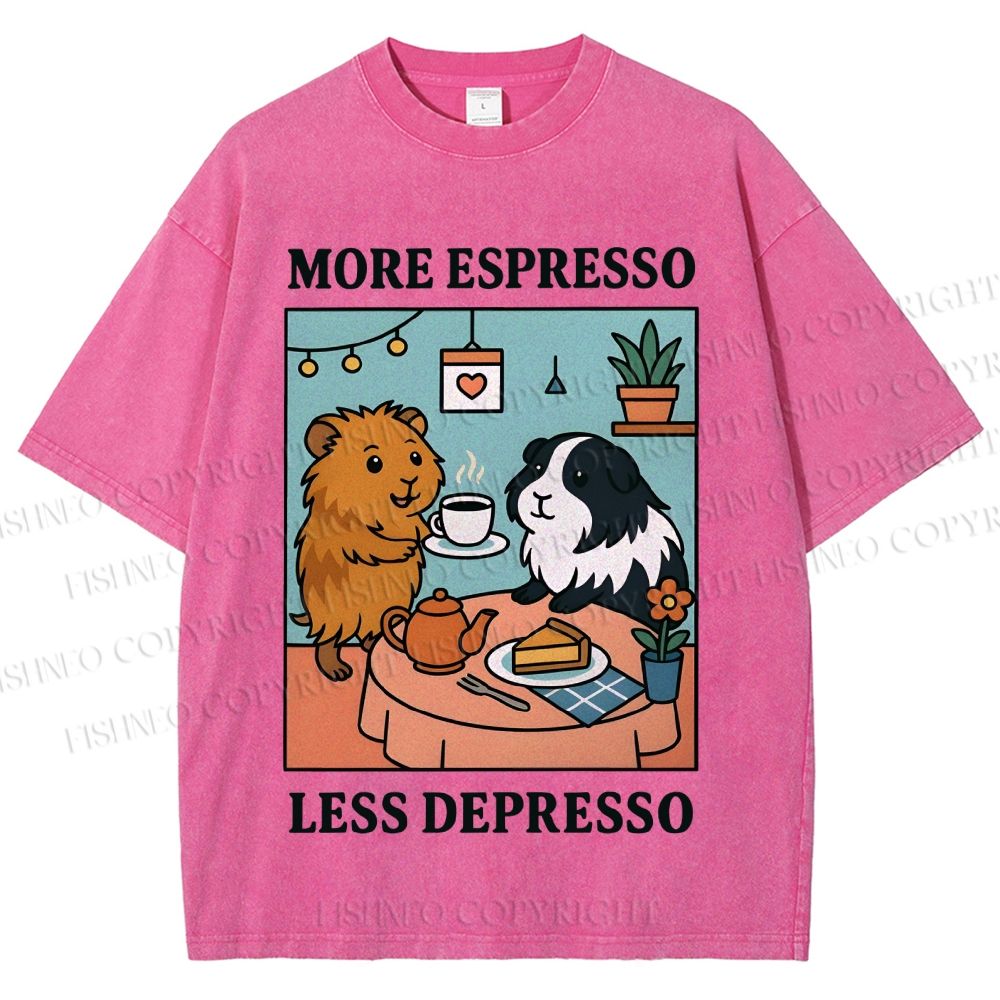 Unisex More Espresso Less Depresso Rabbits Printed Washed Tee