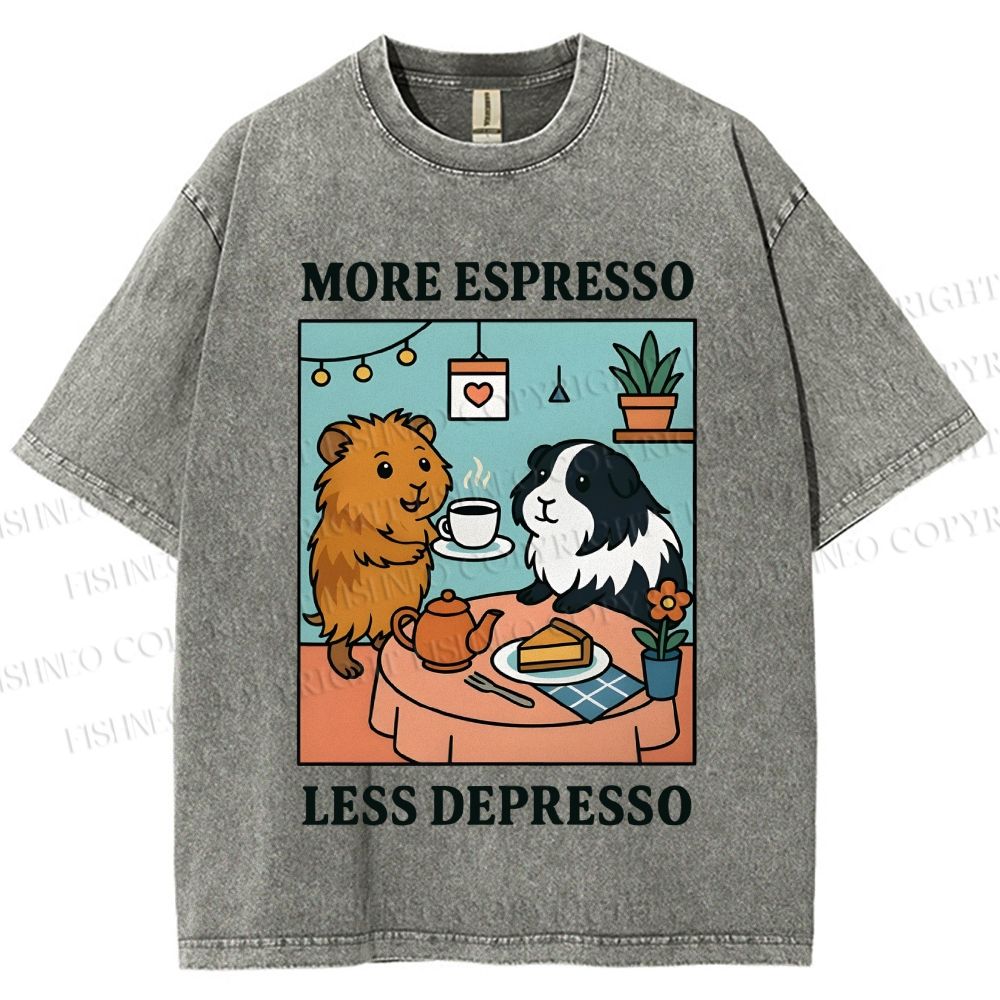 Unisex More Espresso Less Depresso Rabbits Printed Washed Tee