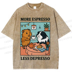 Unisex More Espresso Less Depresso Rabbits Printed Washed Tee