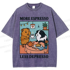 Unisex More Espresso Less Depresso Rabbits Printed Washed Tee