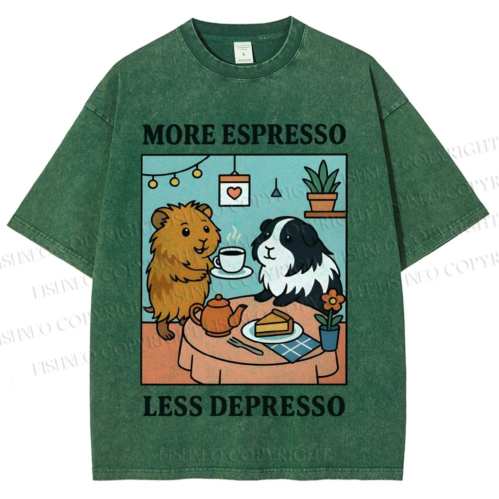 Unisex More Espresso Less Depresso Rabbits Printed Washed Tee