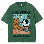 Unisex More Espresso Less Depresso Rabbits Printed Washed Tee
