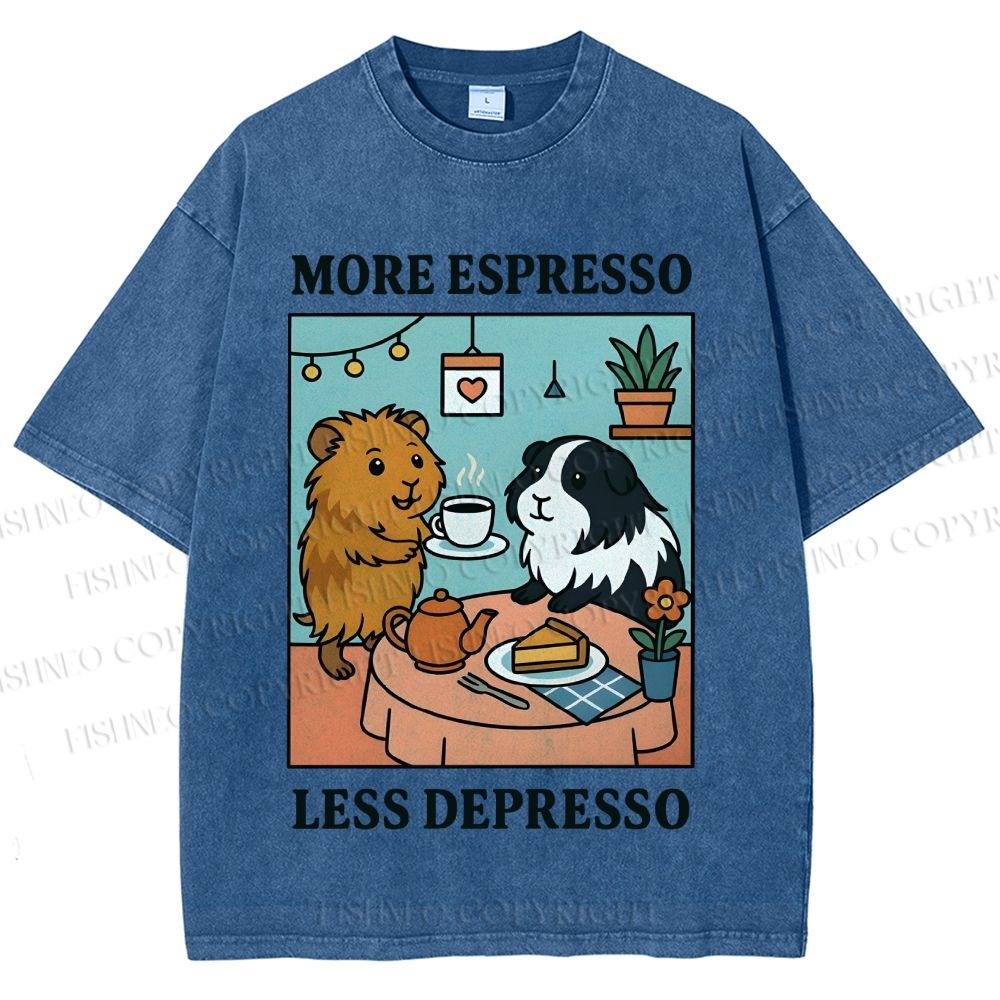Unisex More Espresso Less Depresso Rabbits Printed Washed Tee