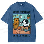 Unisex More Espresso Less Depresso Rabbits Printed Washed Tee