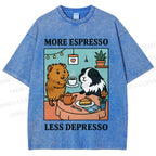 Unisex More Espresso Less Depresso Rabbits Printed Washed Tee