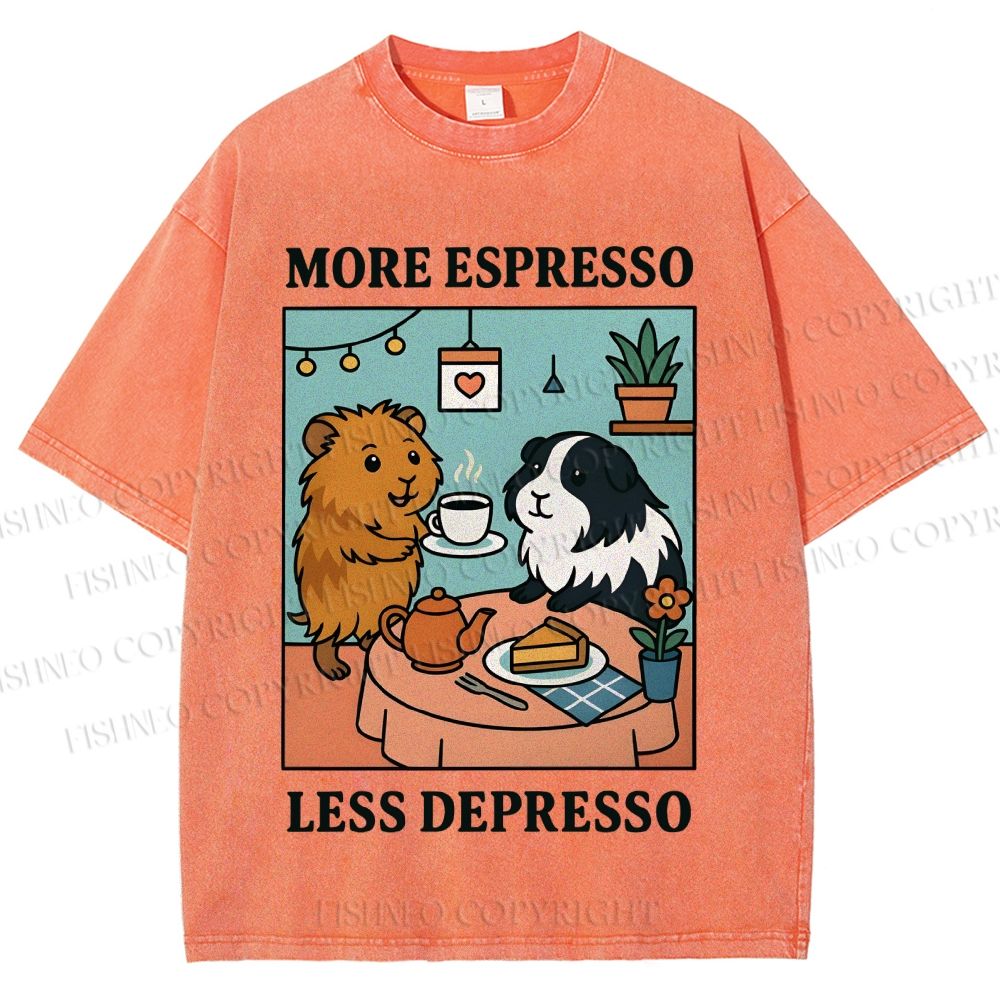 Unisex More Espresso Less Depresso Rabbits Printed Washed Tee