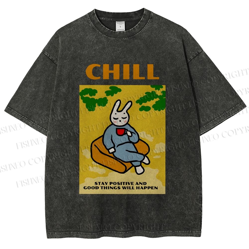 Unisex Lazy Bunny Have Coffee Chilling Printed Washed Tee
