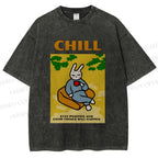 Unisex Lazy Bunny Have Coffee Chilling Printed Washed Tee