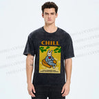 Unisex Lazy Bunny Have Coffee Chilling Printed Washed Tee