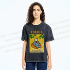 Unisex Lazy Bunny Have Coffee Chilling Printed Washed Tee